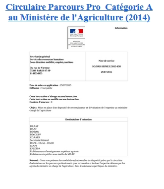 Circ Parcours Pro CatA ministere agriculture