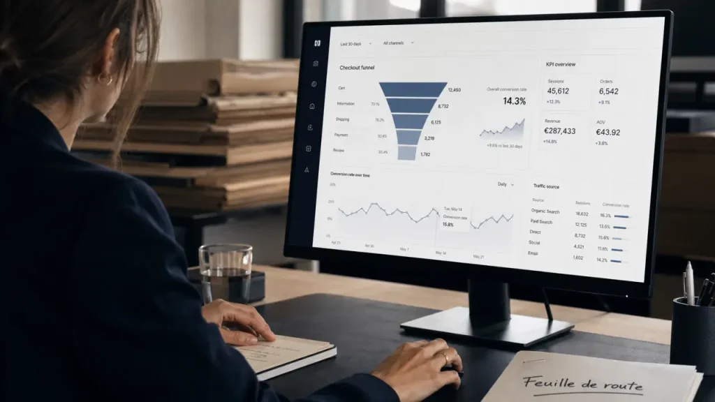 Consultant e commerce observant KPI sur tunnel de commande