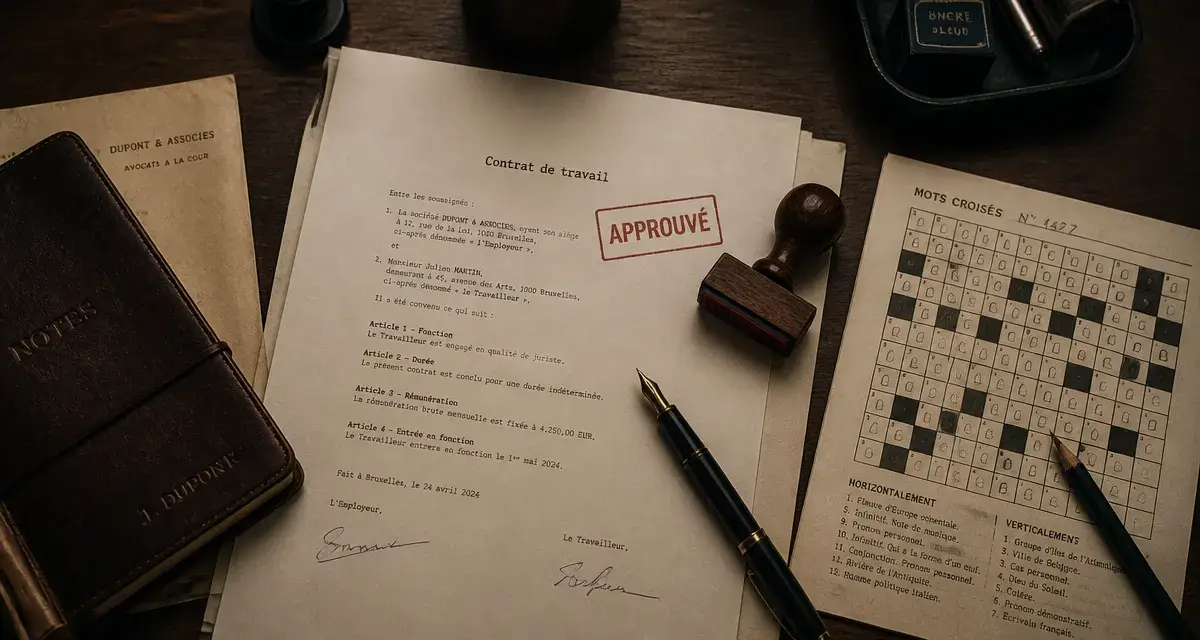 Contrat de travail synonyme, grille de mots croisés et documents