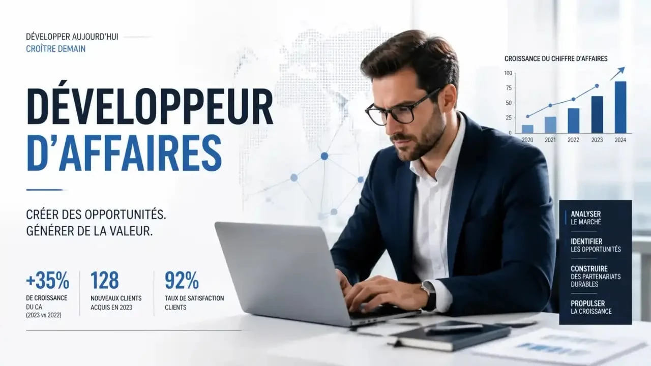 Formation business developer Lyon : un professionnel en plein travail de prospection commerciale