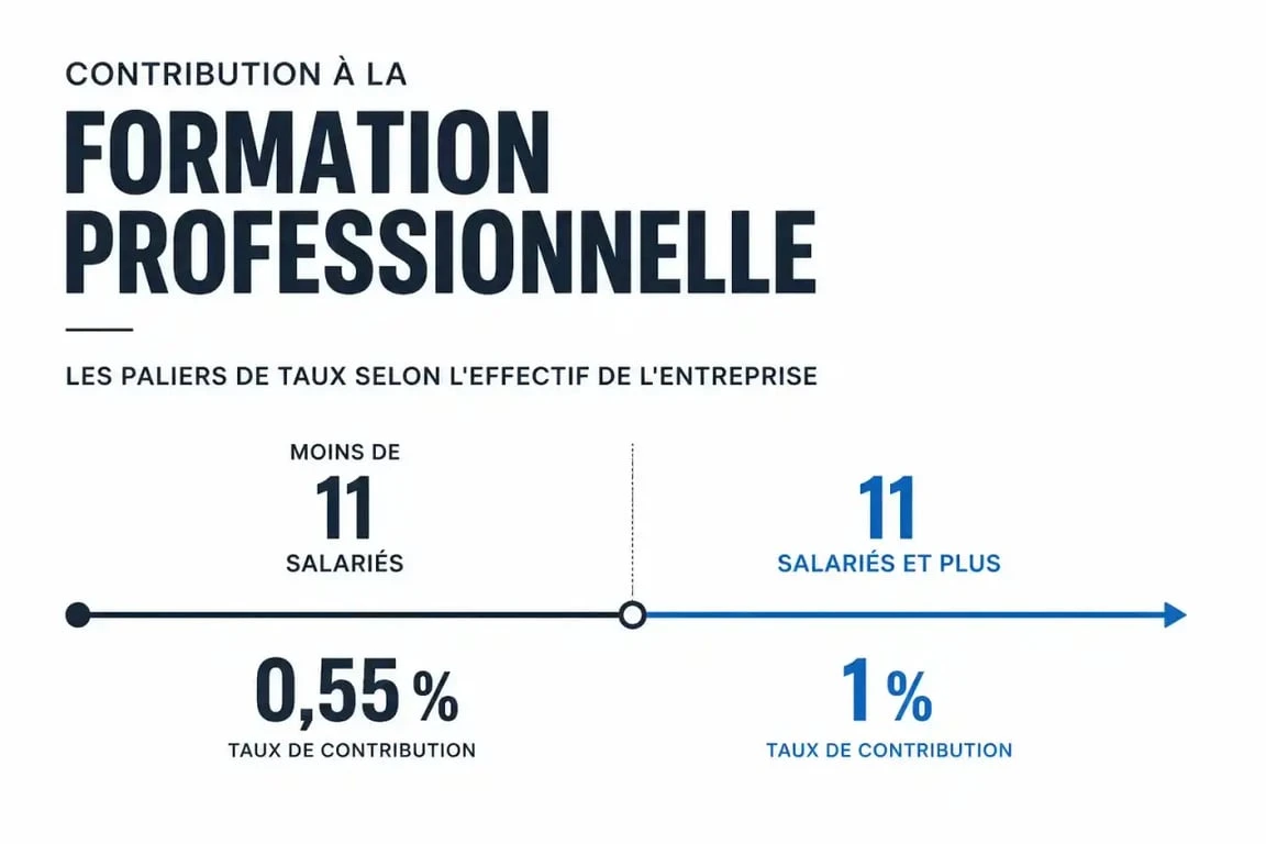 Infographie des taux de taxe formation continue selon l'effectif de l'entreprise