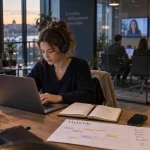 Télétravail hybride : coworking avec casque et planning
