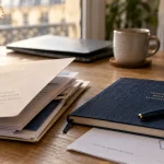 bilan de compétences rambouillet : dossier et carnet sur table