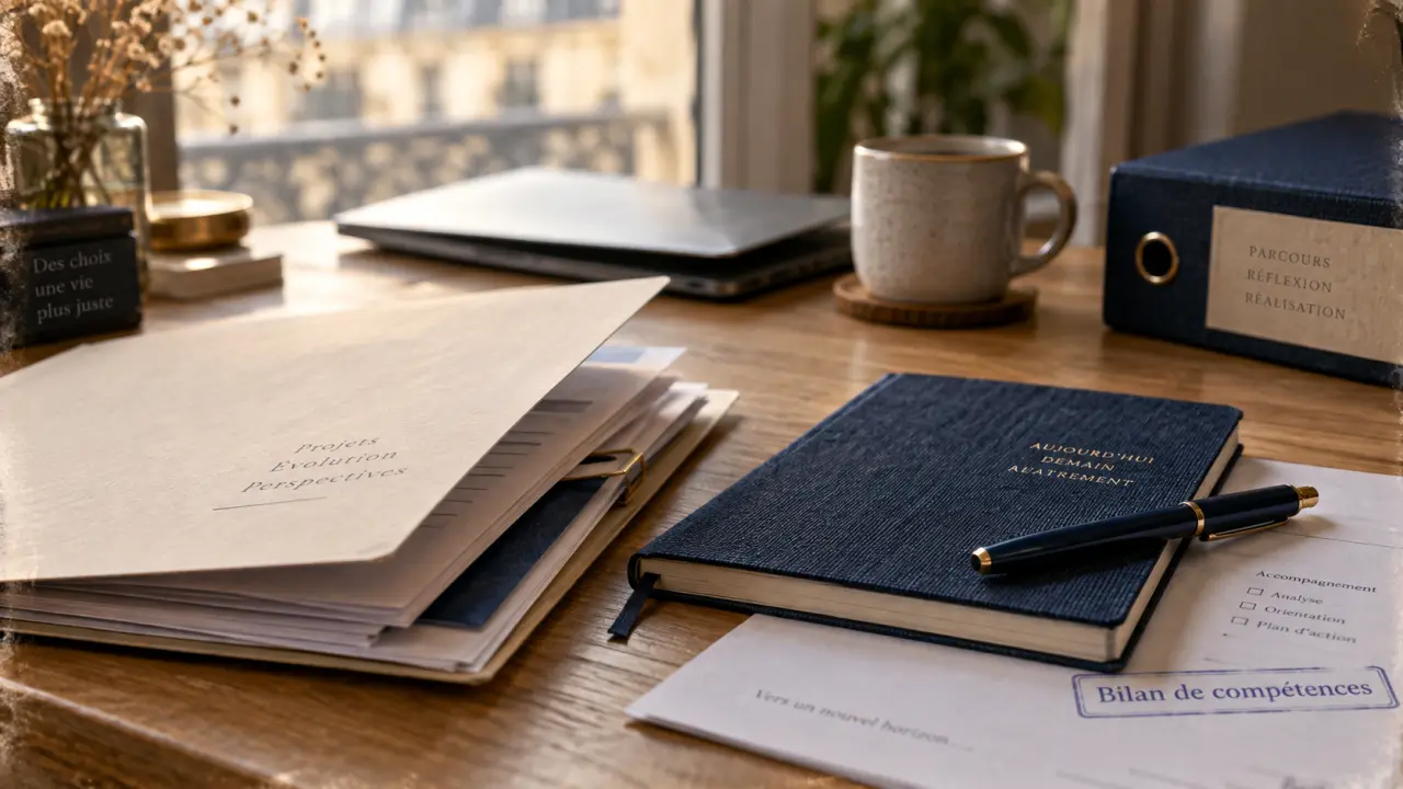bilan de compétences rambouillet : dossier et carnet sur table