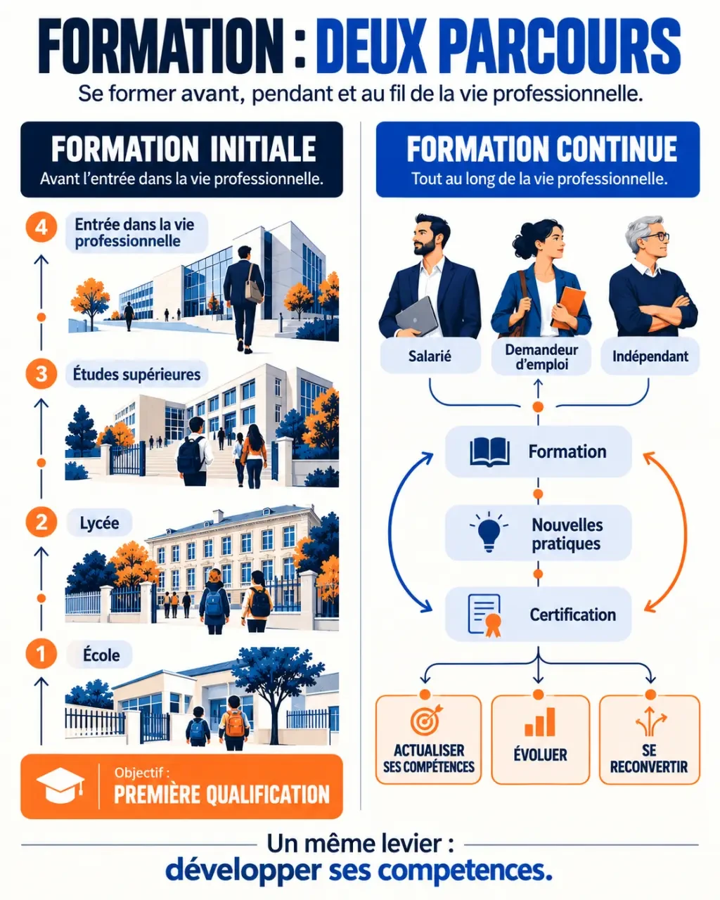 Infographie sur c’est quoi une formation continue et la différence avec la formation initiale