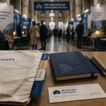 Salon de la reconversion professionnelle 2025 : dossier et badge de salon, hall à Paris